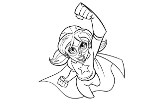 Super Girl Flying Line Art - Illustration