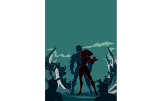 Superhero Couple Back to Back 2 Silhouette - Illustration