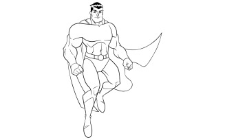 Superhero Flying 5 Line Art - Illustration