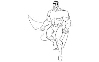 Superhero Flying Happy Line Art - Illustration