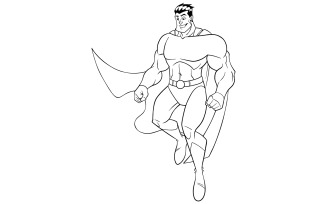 Superhero Flying Happy Line Art - Illustration
