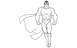 Superhero Flying on White Line Art - Illustration
