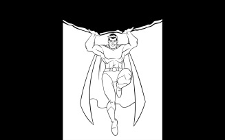 Superhero Holding Boulder Line Art - Illustration