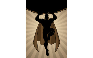 Superhero Holding Boulder Ray Light Silhouette - Illustration