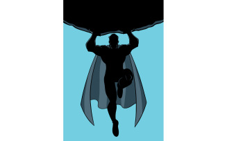 Superhero Holding Boulder Silhouette - Illustration