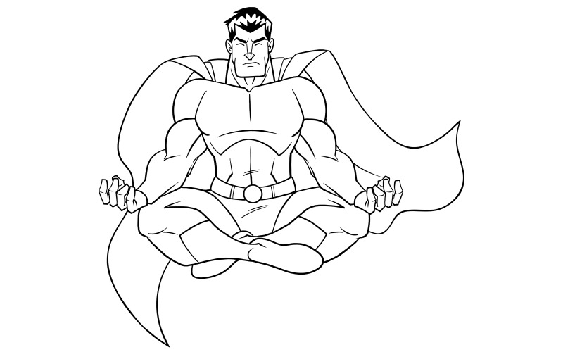 Superhero Meditating Line Art - Illustration