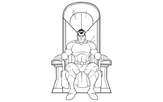 Superhero on Throne Line Art - Illustration