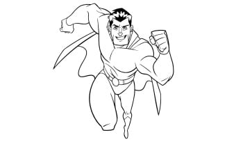 Superhero Running Frontal View Line Art - Illustration