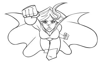 Superheroine Coming at You Line Art - Illustration