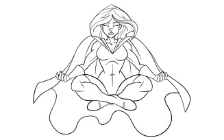 Superheroine Meditating Line Art - Illustration