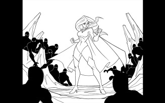 Superheroine Ready for Battle Line Art - Illustration