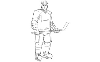 Hockey Player Line Art - Illustration