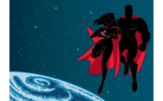 Super Mom Dad and Baby Space Silhouette - Illustration