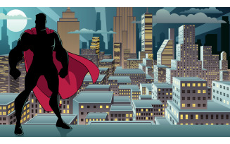 Superhero Standing Night City Silhouette - Illustration