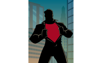 Superhero under Cover Casual in City Silhouette - Illustration