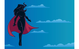 Superheroine Flying in Sky Silhouette - Illustration