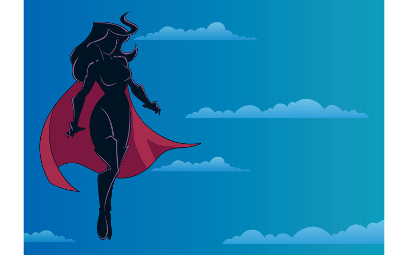 Superheroine Flying in Sky Silhouette - Illustration