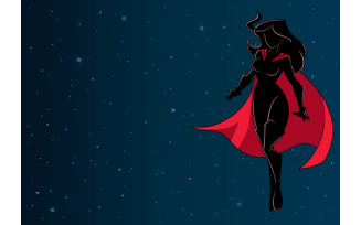 Superheroine Flying in Space Silhouette - Illustration