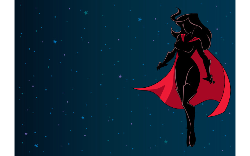 Superheroine Flying in Space Silhouette - Illustration