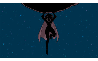 Superheroine Holding Boulder in Space Silhouette - Illustration