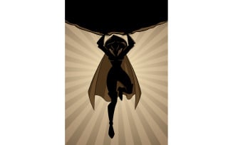 Superheroine Holding Boulder Ray Light Silhouette - Illustration