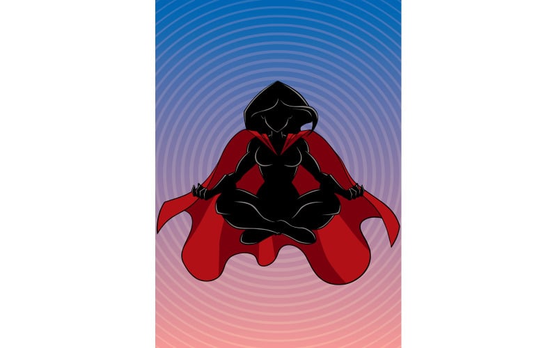 Superheroine Meditating Background Silhouette - Illustration