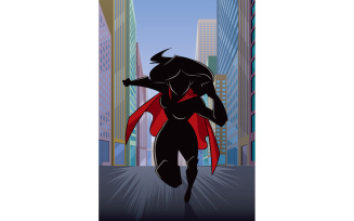 Superheroine Running in City Silhouette - Illustration