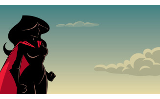 Superheroine Side Profile Sky Silhouette - Illustration