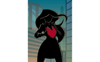 Superheroine Under Cover in City Silhouette - Illustration
