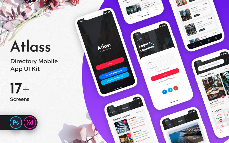 Atlass Directory Mobile App UI Kit UI Element