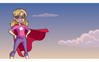 Little Super Girl Sky Background - Illustration