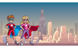 Little Super Kids City Background - Illustration