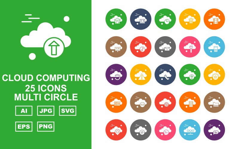 25 Premium Cloud Computing Multi Circle Icon Pack Set Icon Set