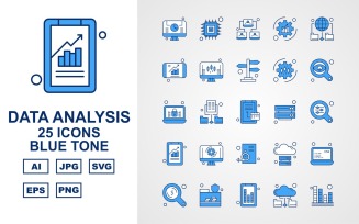 25 Premium Data Analysis Blue Tone Icon Pack Set