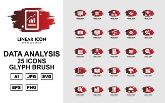 25 Premium Data Analysis Glyph Brush Icon Pack Set