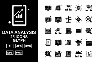 25 Premium Data Analysis Glyph Icon Pack Set