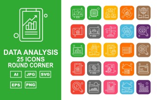 25 Premium Data Analysis Round Corner Icon Pack Set