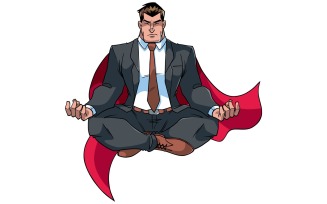 Super Businessman Meditating on White - Illustration