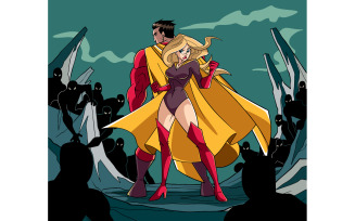 Superhero Couple Back to Back - Illustration