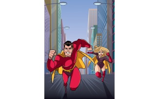 Superhero Couple Running Hero Leads - Illustration