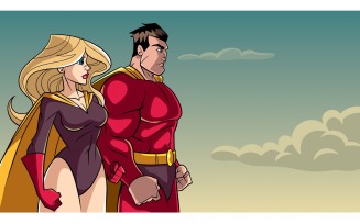 Superhero Couple Standing Together - Illustration
