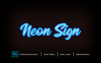 Neon Sign Text Effect Design Photoshop Layer Style Effect - Illustration