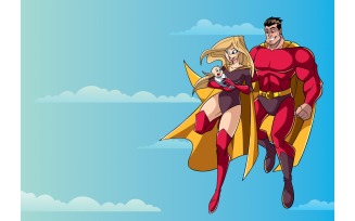 Super Mom Dad and Baby in Sky - Illustration
