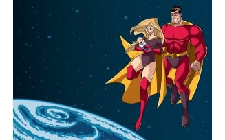 Super Mom Dad and Baby in Space - Illustration