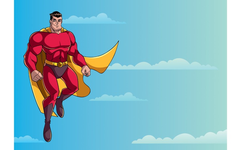 Superhero Flying in Sky - Illustration