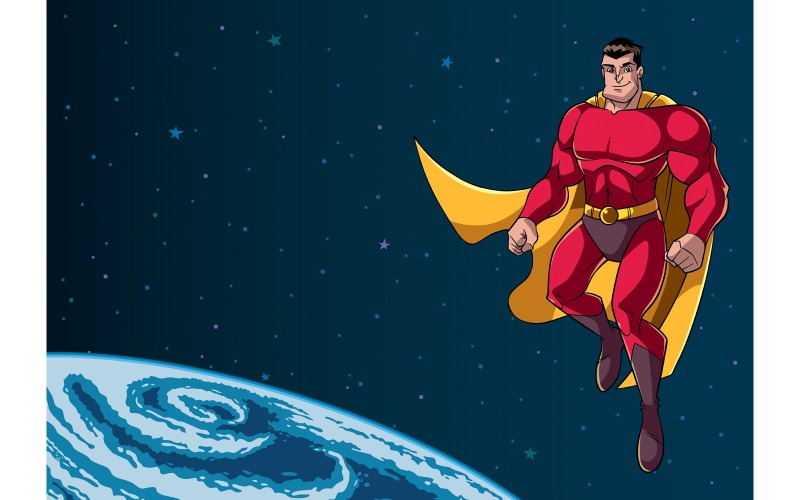 Superhero Flying in Space - Illustration