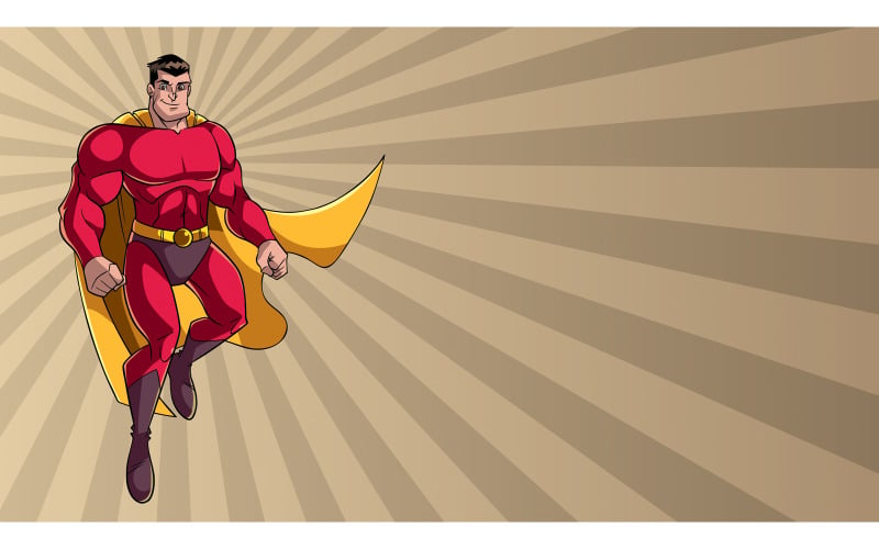 Superhero Flying on Ray Light Background - Illustration