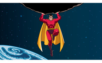 Superhero Holding Boulder in Space - Illustration
