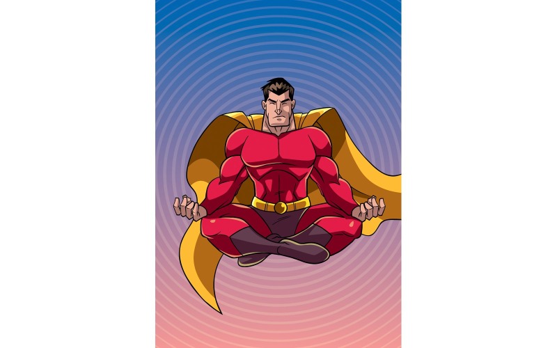 Superhero Meditating with Background - Illustration