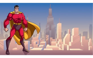 Superhero Standing Tall in City - Illustration